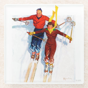 Dessous-de-verre En Verre Ski alpin de couples