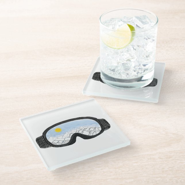 Dessous-de-verre En Verre Ski Goggles Mountain View Illustration (Incliné)