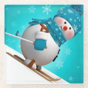 Dessous-de-verre En Verre Ski Snowman