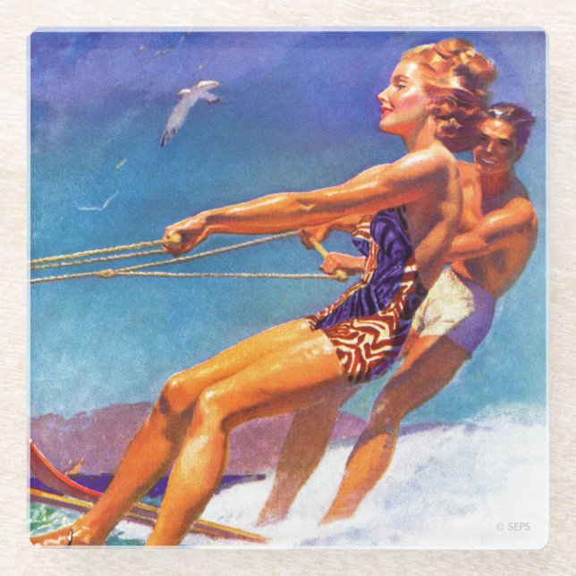 Dessous-de-verre En Verre Skier nautique par McClelland Barclay (Devant)