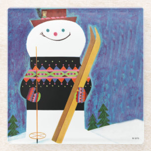 Dessous-de-verre En Verre Skis pour le bonhomme de neige
