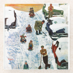 Dessous-de-verre En Verre Sledding et creuser