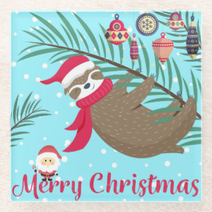 Dessous-de-verre En Verre Sloth Christmas