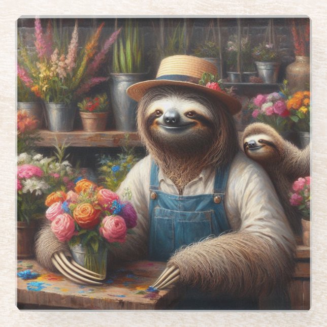 Dessous-de-verre En Verre Sloth Florist (Devant)