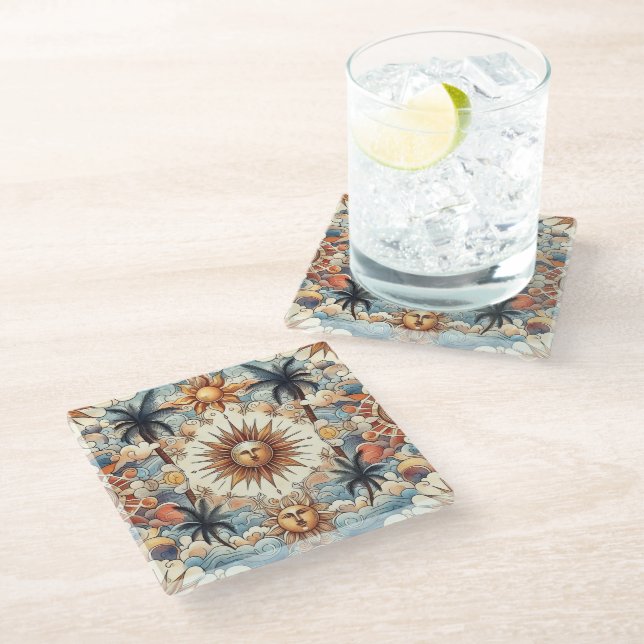 Dessous-de-verre En Verre Soleil au paradis (Incliné)