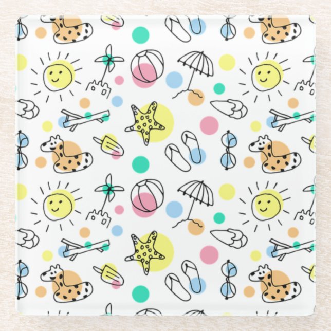 Dessous-de-verre En Verre Soleil souriant Été Plaisir mignon (Devant)