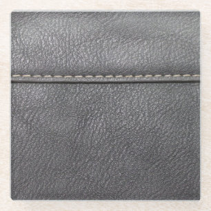 Dessous-de-verre En Verre Sophistication en cuir noir : Luxe du cuir noir