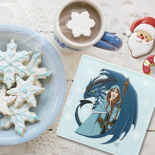Dessous-de-verre En Verre Sorcière du Dragon Bleu Flocons de Neige