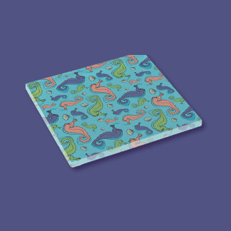 Dessous-de-verre En Verre Sous la mer - Cheval de mer et Motif de coque