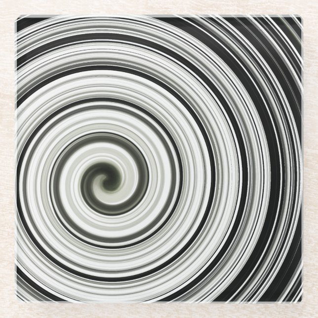 Dessous-de-verre En Verre spirale noire et blanche (Devant)