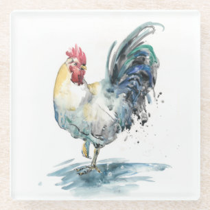 Dessous-de-verre En Verre Splash de coq - Aquarelle