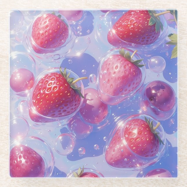 Dessous-de-verre En Verre Splash de raisins de fraise (Devant)
