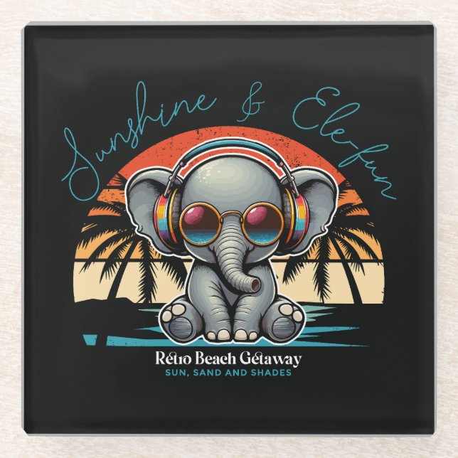 Dessous-de-verre En Verre Spring Sunshine and Ele-fun Retro Beach Getaway (Devant)