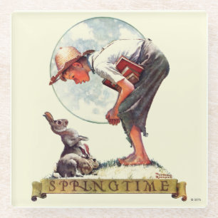 Dessous-de-verre En Verre Springtime, 1935 garçon avec lapin
