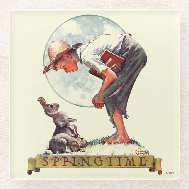 Dessous-de-verre En Verre Springtime, 1935 garçon avec lapin (Devant)