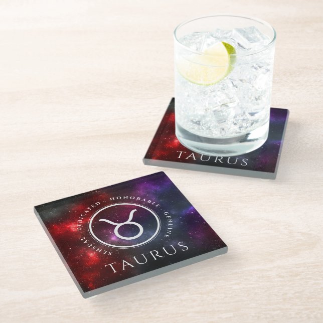 Dessous-de-verre En Verre Starfield Taurus Bull Zodiac occidental (Incliné)
