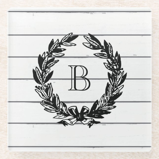 Dessous-de-verre En Verre Style de bois rustique Monogramme (Devant)