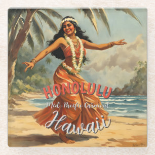 Dessous-de-verre En Verre Style vintage Hawaiian Travel Honolulu Mid-Pacific