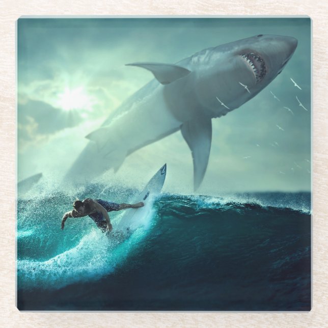Dessous-de-verre En Verre Surf avec requins (Devant)