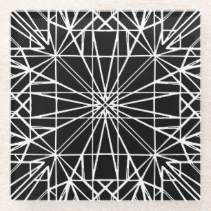 Dessous-de-verre En Verre Symétrie géométrique noire et blanche