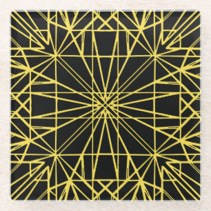 Dessous-de-verre En Verre Symétrie géométrique noire et jaune