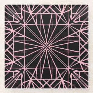 Dessous-de-verre En Verre Symétrie géométrique rose et noir