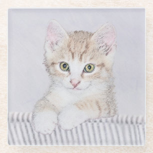 Dessous-de-verre En Verre Tabby Orange Kitten Peinture - Art Chat original