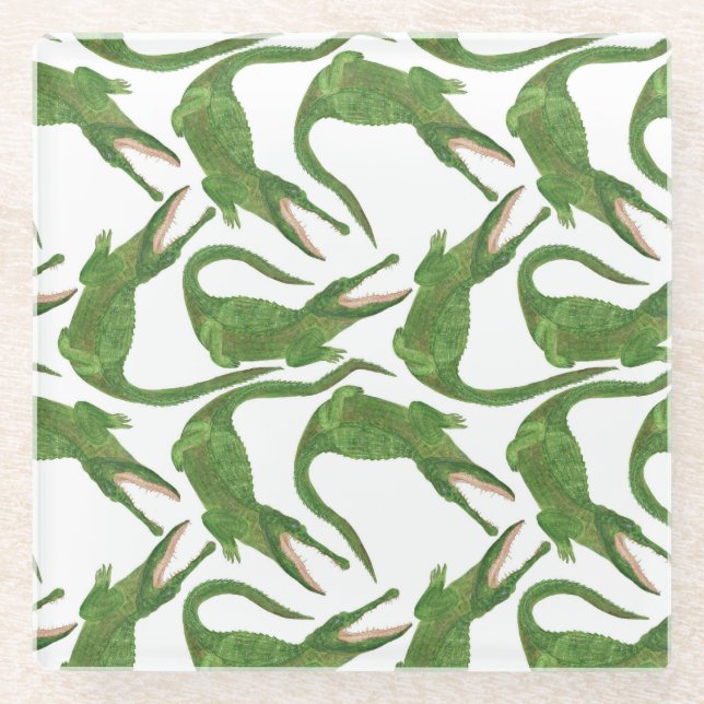 Dessous-de-verre En Verre Tableau d'aquarelle blanc crocodile (Devant)