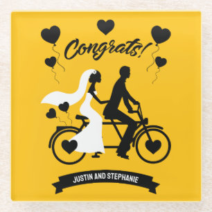 Dessous-de-verre En Verre Tandem De Cyclisme Romantique Mariage Et Fiançaill