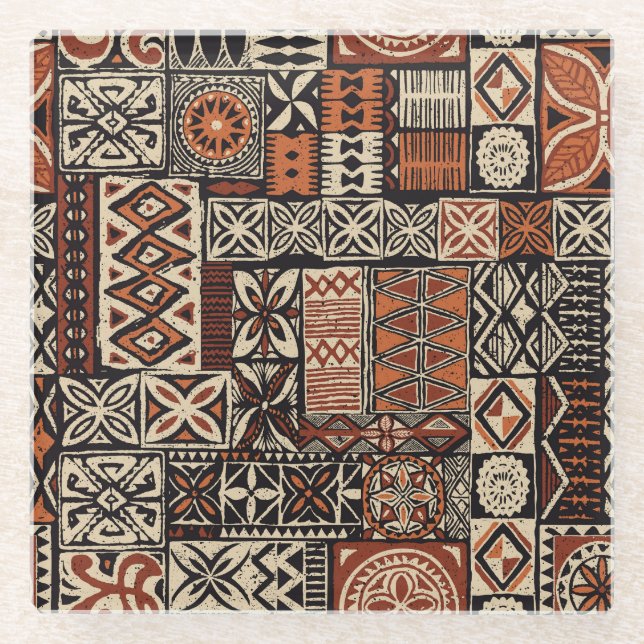Dessous-de-verre En Verre Tapa hawaïen : Patchwork tribal (Devant)