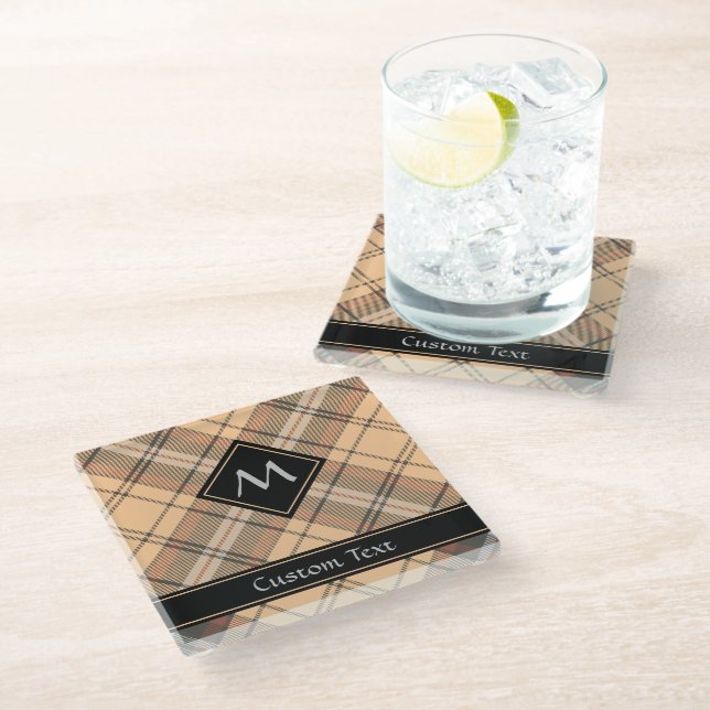 Dessous-de-verre En Verre Tartan beige et Brown (Incliné)