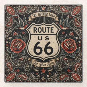 Dessous-de-verre En Verre Tatouage de bar de style Route 66