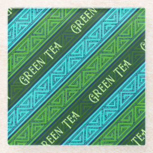 Dessous-de-verre En Verre Tea vert feuillage vert et vert Aqua Bleu Grandes 