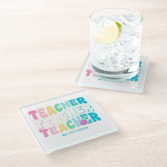 Dessous-de-verre En Verre Teacher Moderne Arc-en-ciel Couleurs Nom personnal (Incliné)