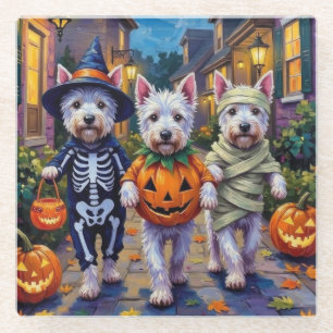 Dessous-de-verre En Verre Terrier Blanc de West Highland en costumes d'Hallo