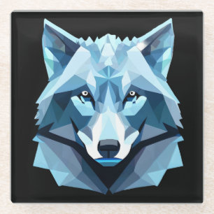 Dessous-de-verre En Verre Tête de loup géométrique bleue