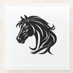Dessous-de-verre En Verre Tête de magnifique cheval noir