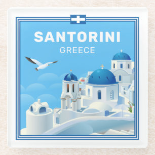 Dessous-de-verre En Verre Texte personnalisé Santorin Grèce