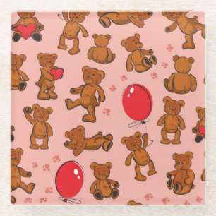 Dessous-de-verre En Verre Texture avec le nounours, coeurs