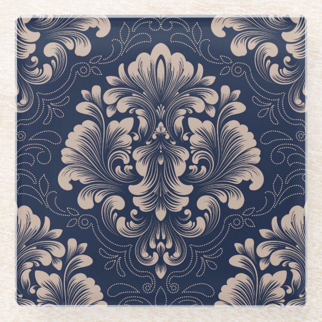 Dessous-de-verre En Verre Texture victorienne sans joint Damas classique (Devant)