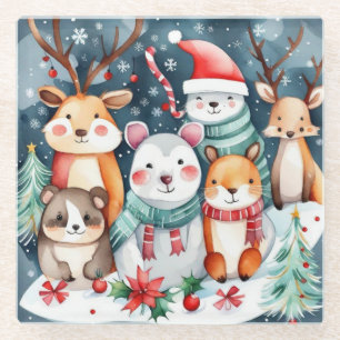 Dessous-de-verre En Verre Thème de Noël Animaux mignons