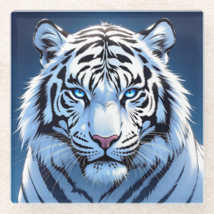 Dessous-de-verre En Verre Tigre blanc aux yeux bleus Ai Art