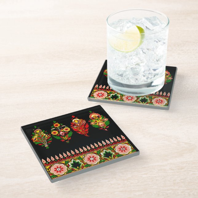 Dessous-de-verre En Verre Tissu de coton indien (Incliné)
