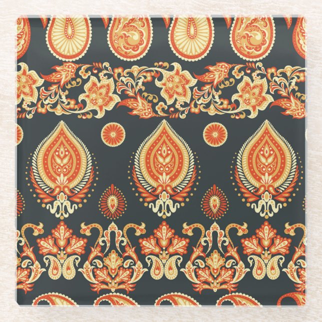 Dessous-de-verre En Verre Tissu ethnique oriental Paisley (Devant)