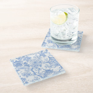 Dessous-de-verre En Verre Toile de chinoiserie bleue Dragon Fleur de cerisie