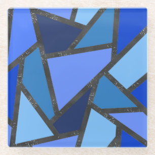 Dessous-de-verre En Verre Tons de motif en vitrail bleu