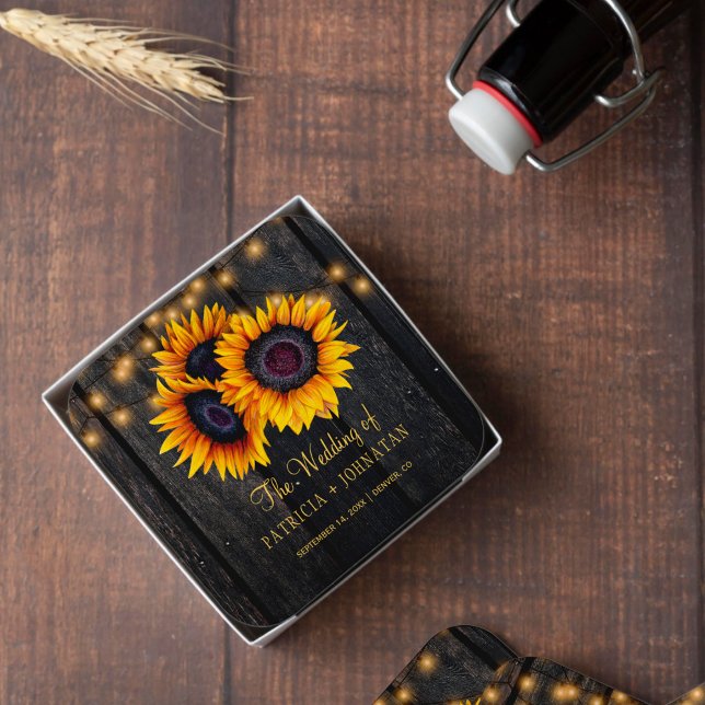 Dessous-de-verre En Verre Tournesols rustiques grange bois lumières mariage (Créateur téléchargé)