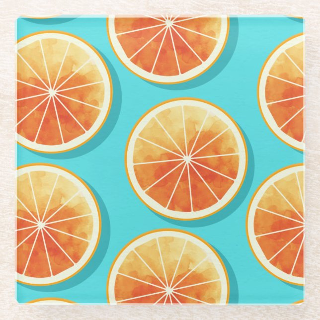 Dessous-de-verre En Verre Tranches orange sur bleu (Devant)