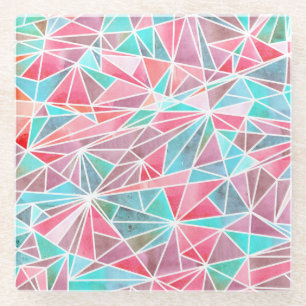 Dessous-de-verre En Verre Triangles aquarelle, mosaïque estivale lumineuse.