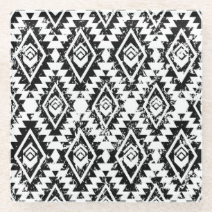 Dessous-de-verre En Verre Tribal Navajo : blanc noir géométrique.